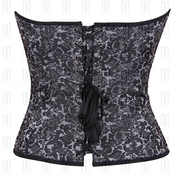 Fullbust RVS Brocade Corset with Satin Trims & Lacing Side Panels - Picture 3 of 3